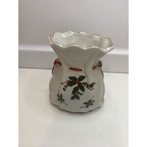 Vintage Lefton Hand Painted Christmas Holly Vases 03728 Bag Shaped 4 Inch Tall